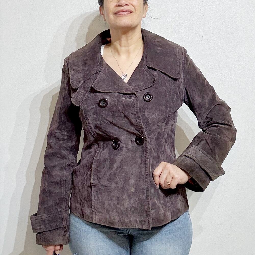 XOXO Deep Plum Genuine Leather Vintage Double Breasted Jacket Sz L